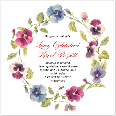 Svatební oznámení s květy macešek 1060c
