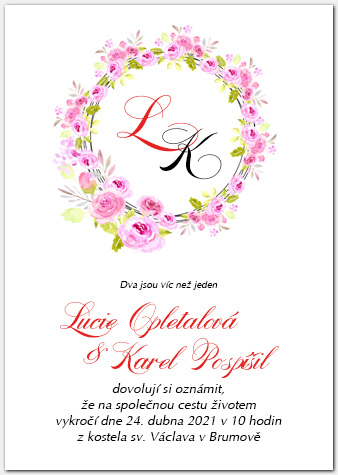 Svatební oznámení 1062a s věncem růží