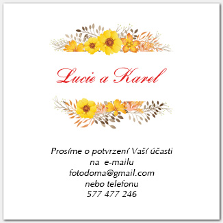 Svatební odpovědní kartička RSVP se žlutými květy 1069