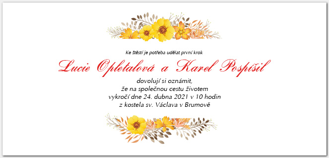 Svatební oznámení 1069b se žlutými květy